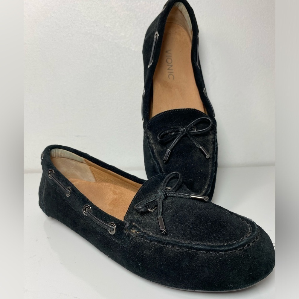 Vionic Womens Honor Virginia Black Suede Moccasin Driving Loafers Slip On S-8.5‎